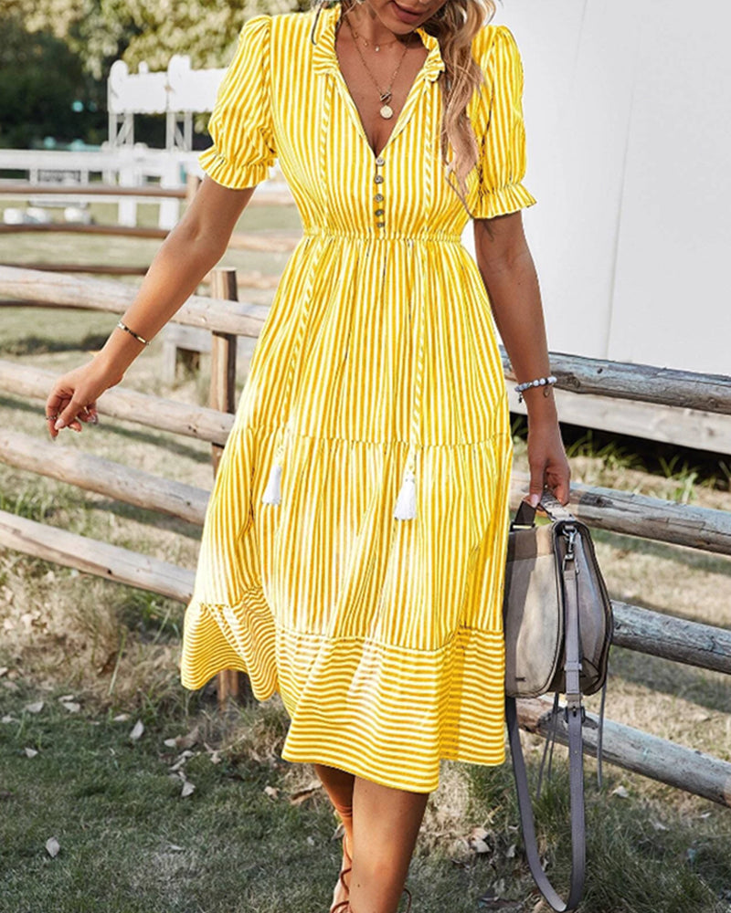 Mariah | Casual Midi A-Line Dress with V-Neck - Image 3