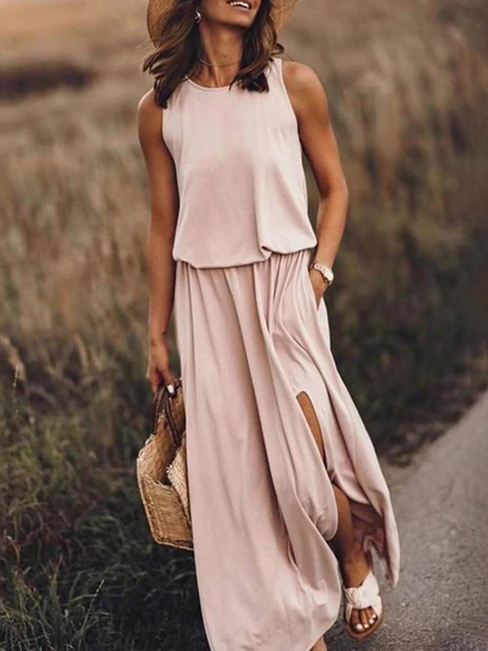 Rose | Loose Waisted Sleeveless Slit Dress - Breezy Summer Dress - Image 1