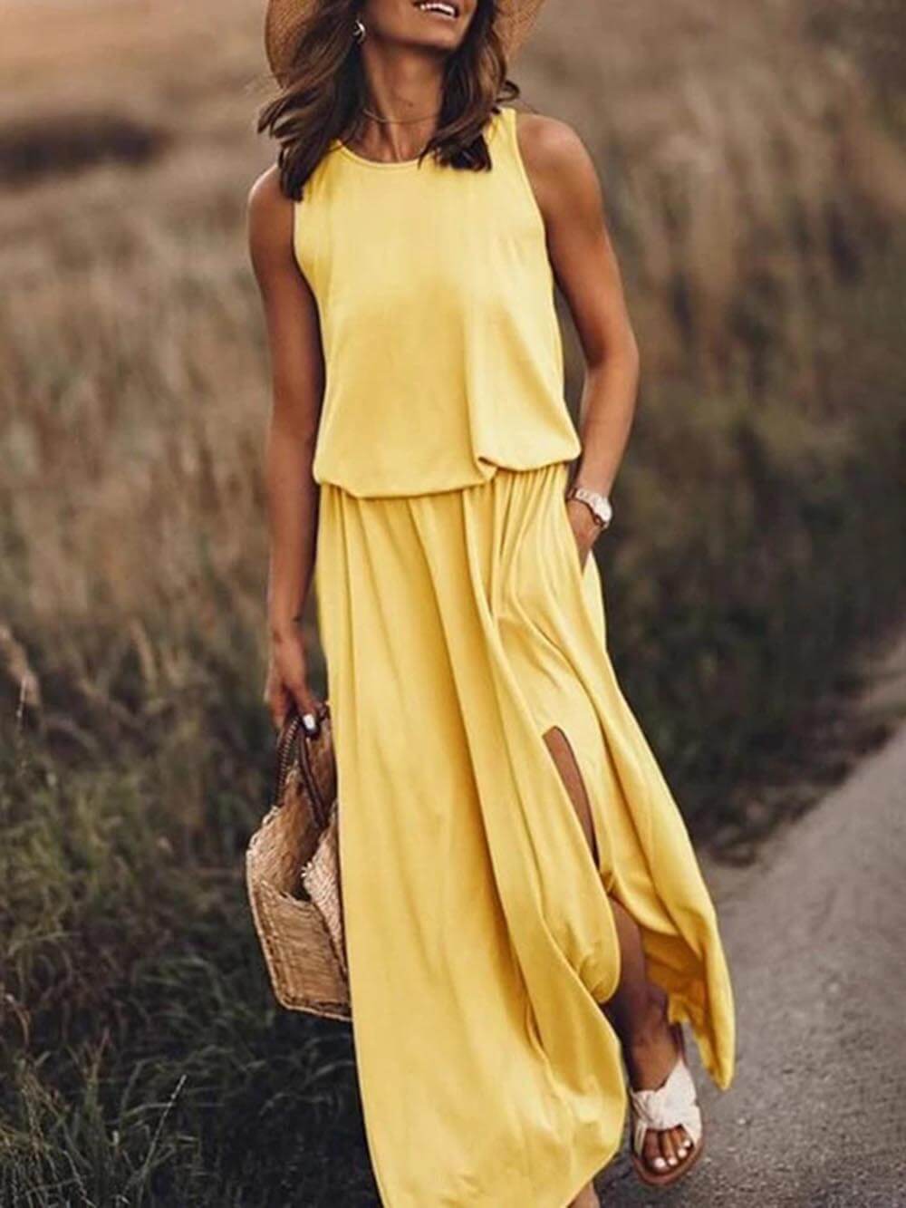 Rose | Loose Waisted Sleeveless Slit Dress - Breezy Summer Dress - Image 2