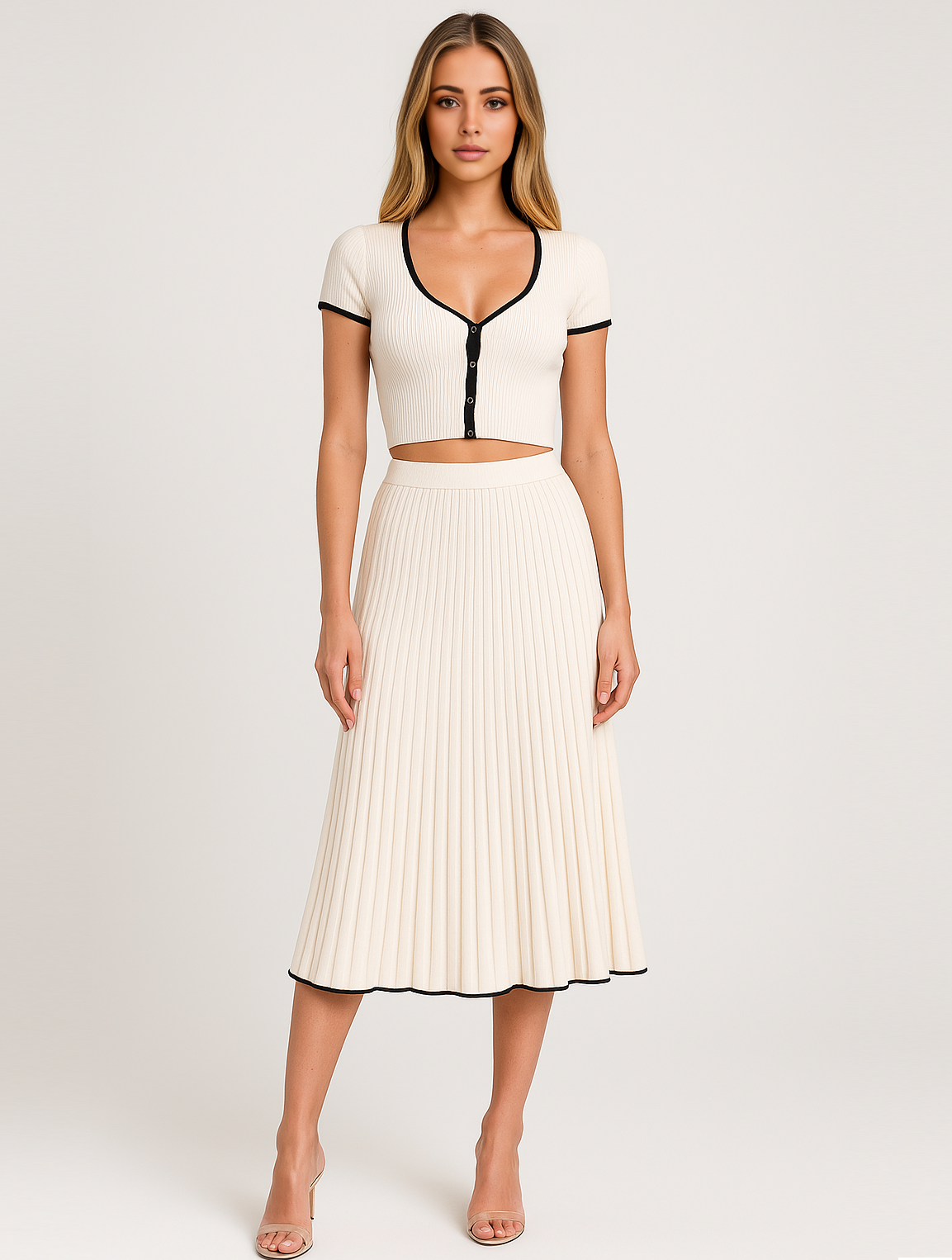 Irene | Elegant Cropped Top and Midi Skirt Set - Image 1