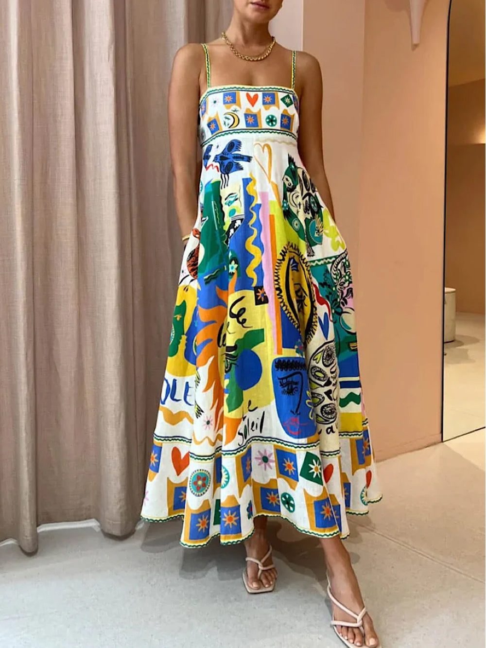 Adrienne | Chic Geometric Graffiti Prints Slip Dress - Effortlessly Stylish - Image 1