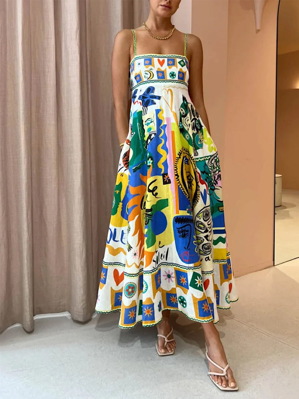 Adrienne | Chic Geometric Graffiti Prints Slip Dress - Effortlessly Stylish - Image 5