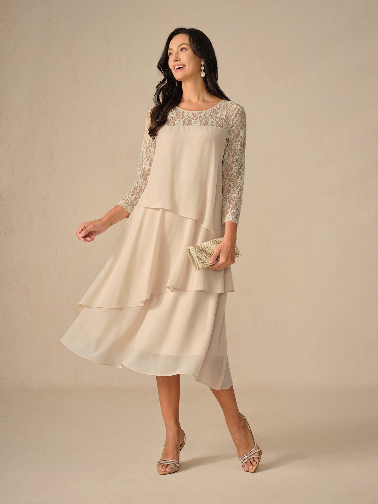 Couture-moda | Elegant Relaxed Fit Midi Dress with Lace Sleeves - Image 10