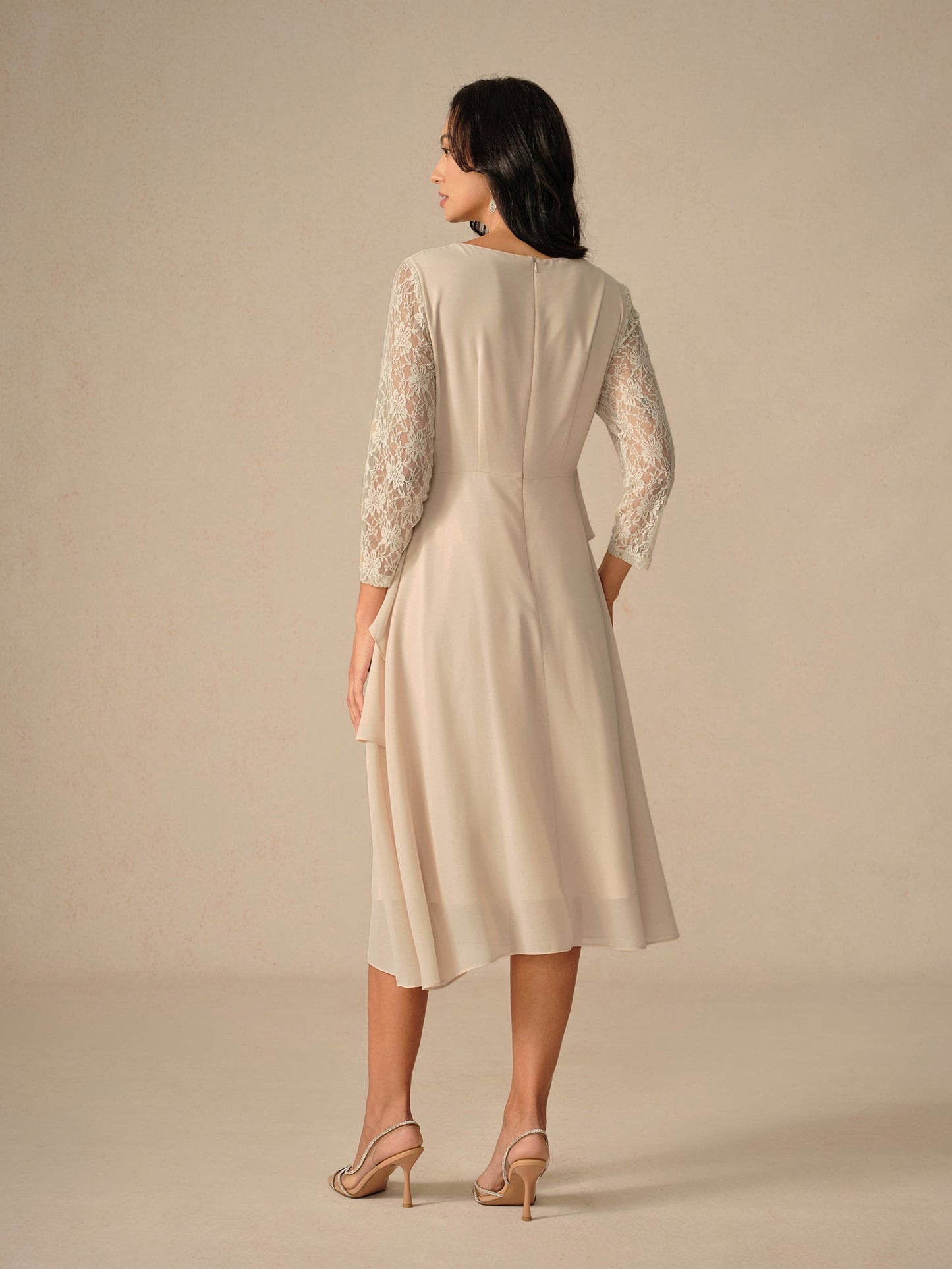 Couture-moda | Elegant Relaxed Fit Midi Dress with Lace Sleeves - Image 9