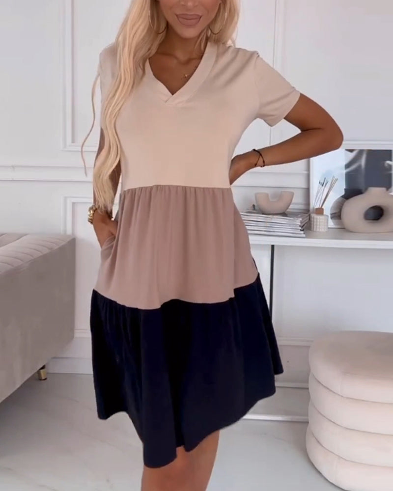 Fern | Elegant Blocked V-Neck T-Shirt Dress for Effortless Style - Image 11