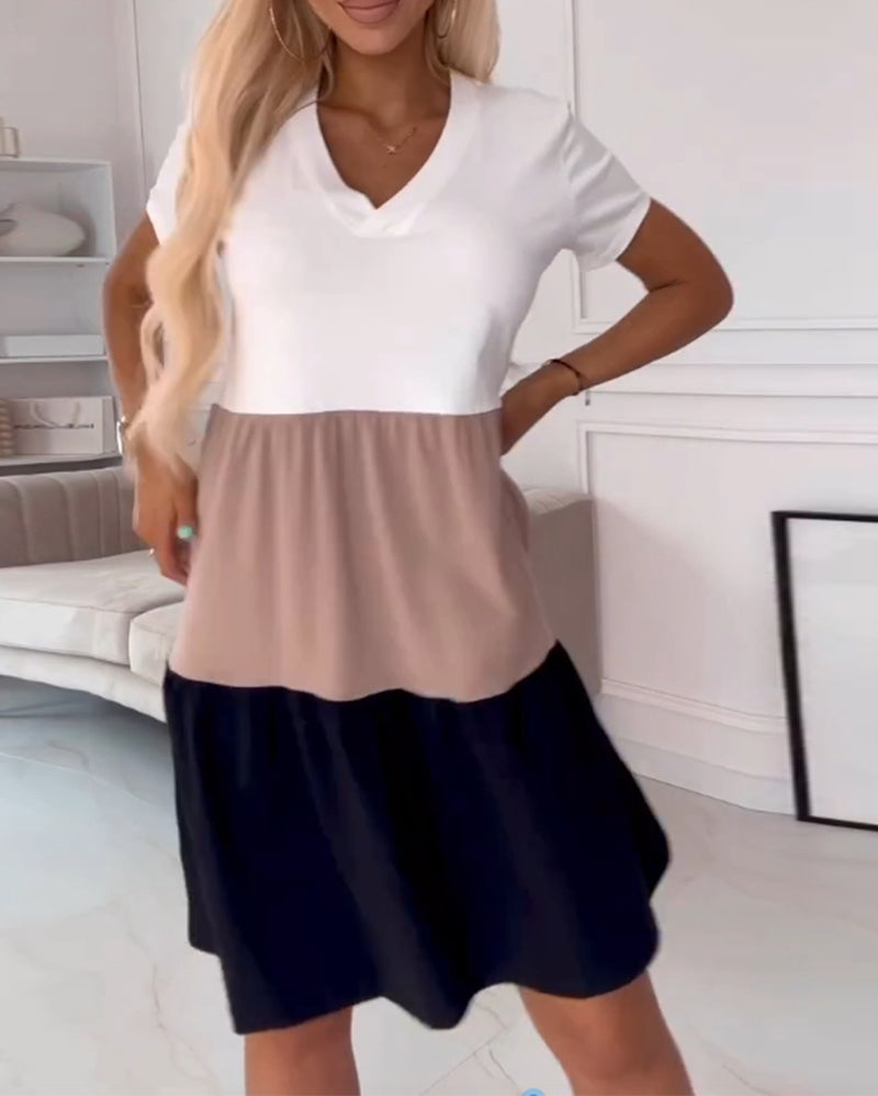 Fern | Elegant Blocked V-Neck T-Shirt Dress for Effortless Style - Image 15