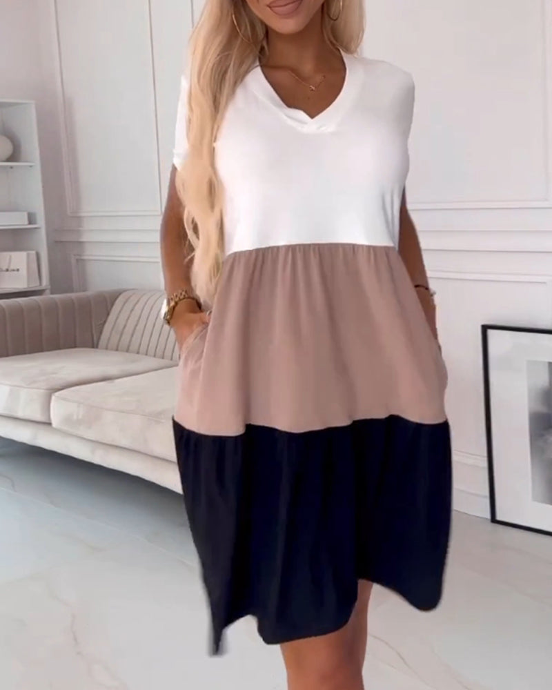 Fern | Elegant Blocked V-Neck T-Shirt Dress for Effortless Style - Image 8
