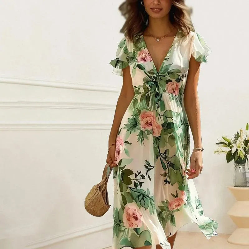 Rowan | Elegant Cream Floral Dress for Women - Image 2