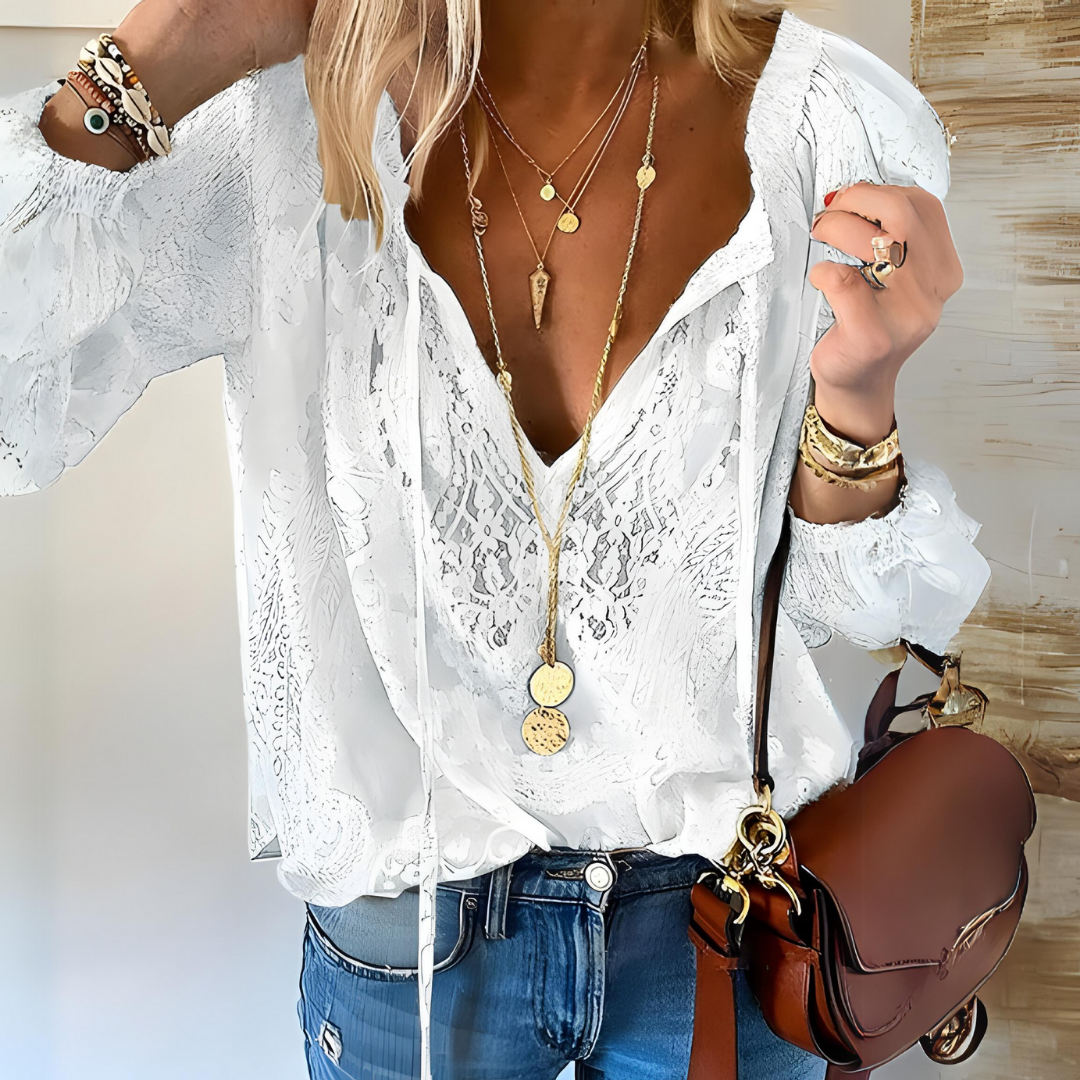 Kelly | Elegant Boho Blouse with Cutout Neckline - Image 2