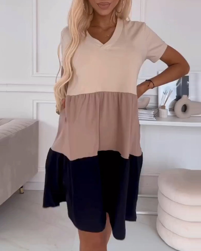 Fern | Elegant Blocked V-Neck T-Shirt Dress for Effortless Style - Image 13