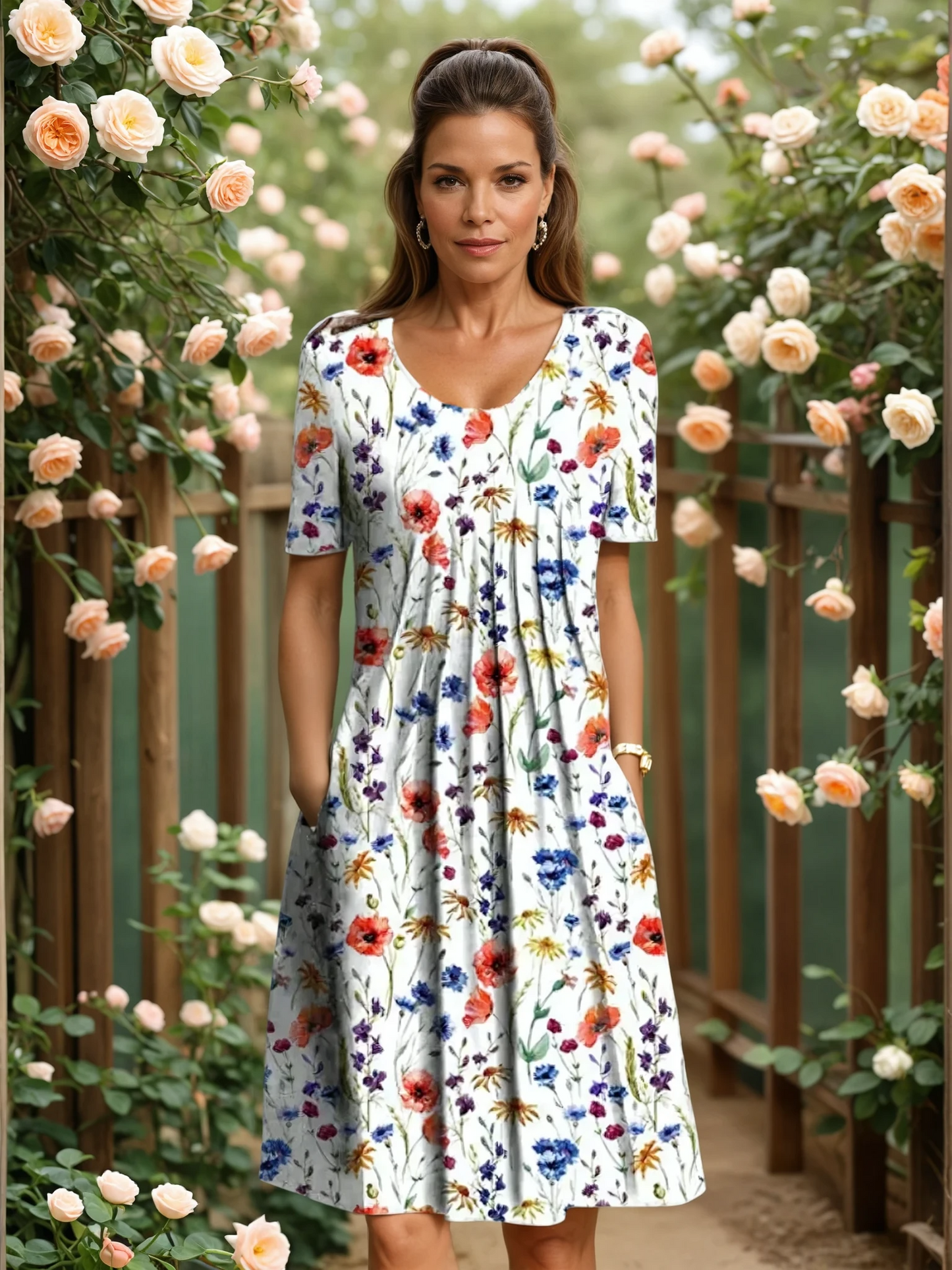 Christina | Elegant Floral Dress with Pockets - Image 1
