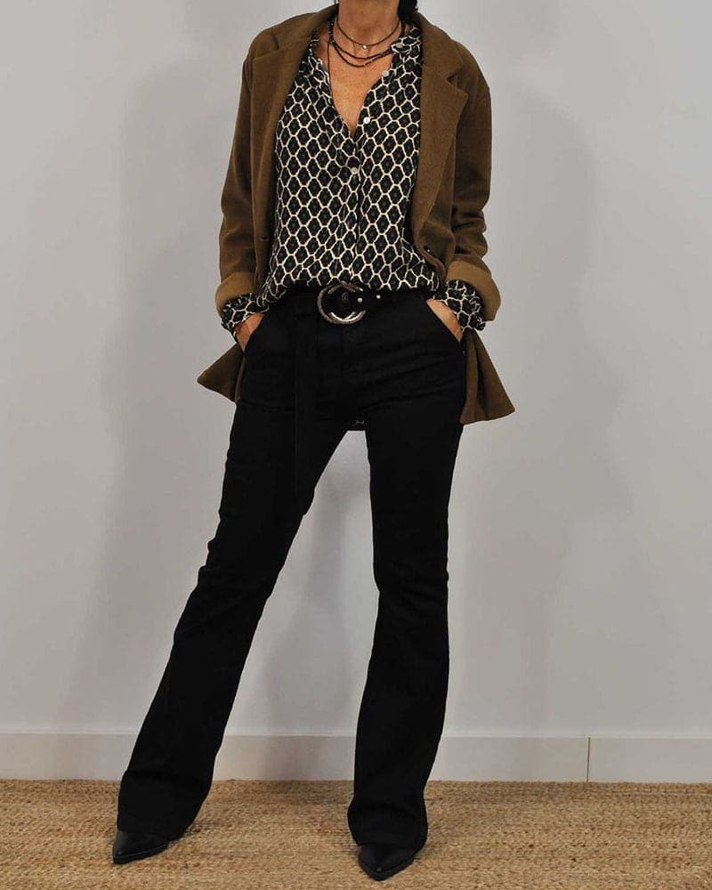 Brenda | Lightweight Geometric Print Blouse with V-neck - Image 2