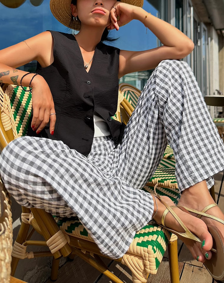 Sofia | High-Waisted Relaxed Fit Checkered Trousers - Image 5