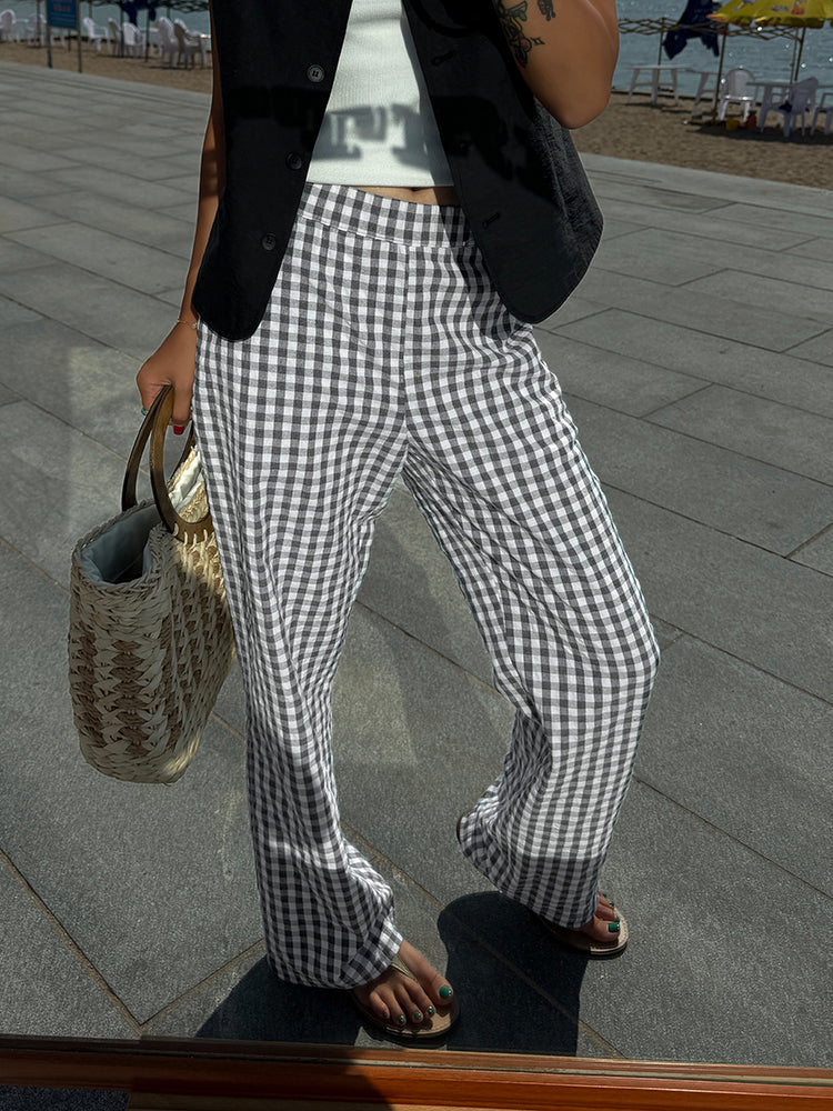 Sofia | High-Waisted Relaxed Fit Checkered Trousers - Image 2