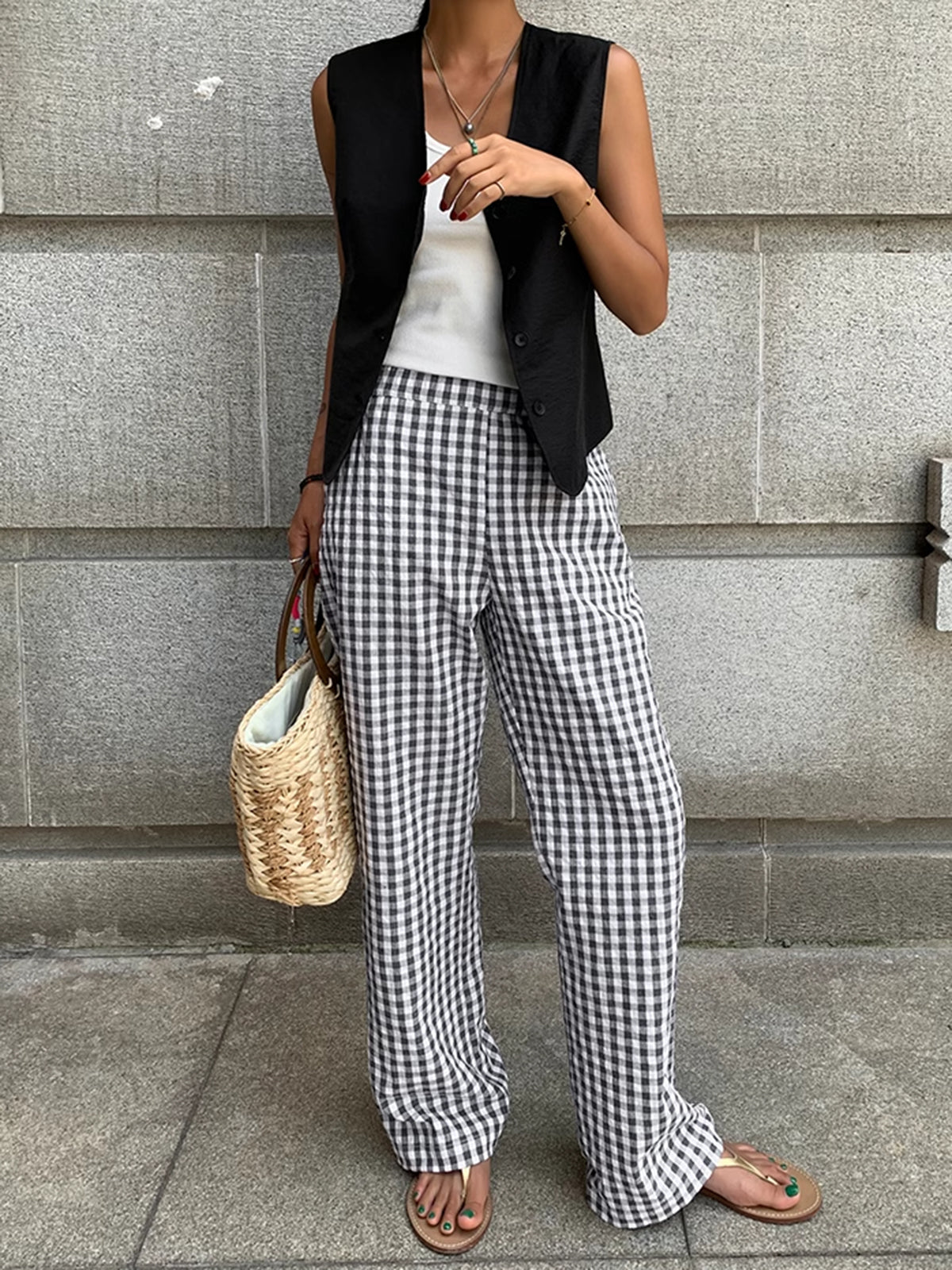Sofia | High-Waisted Relaxed Fit Checkered Trousers - Image 1
