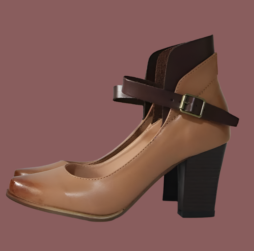 Dominique | Women's Elegant Block Heel Shoes - Ankle Strap - Closed Toe - Image 3