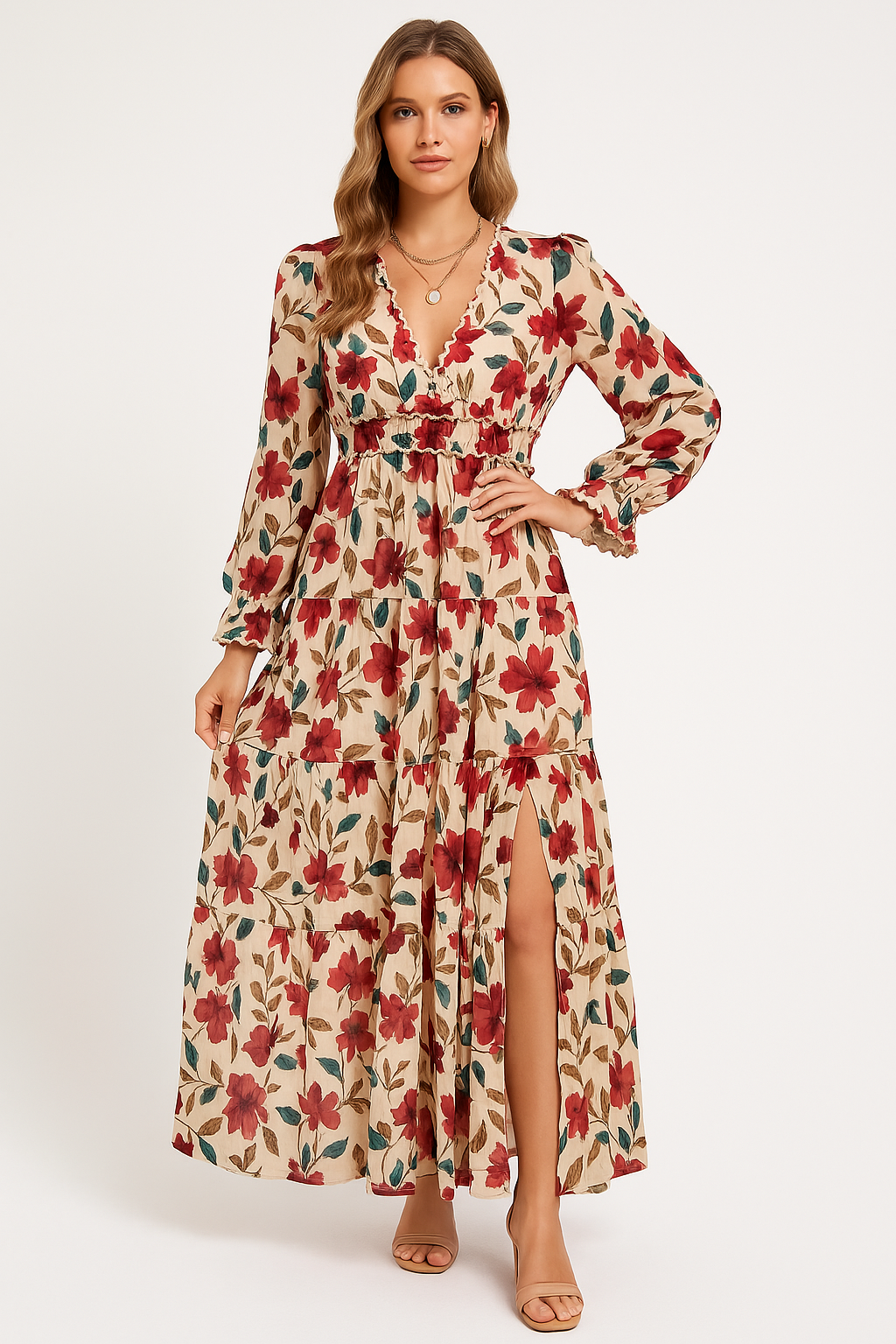 Judith | Elegant Floral Print Maxi Dress with Long Sleeves - Image 2