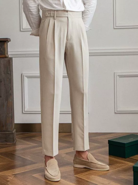 Wesley | Men's Tailored Trousers - Lightweight Linen - Flat Front Straight Leg Fit