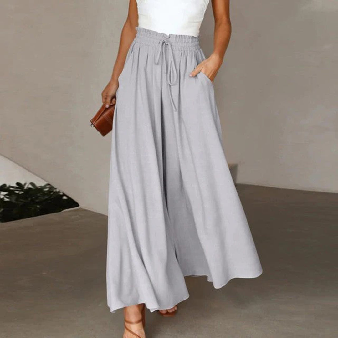 Gabriella | High Waist Elastic Skirt with Drawstring - A-Line - With Pockets - Long and Airy - Image 4