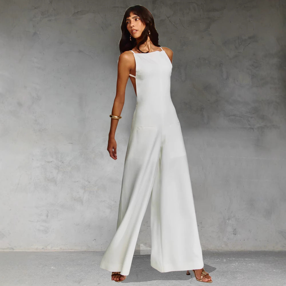 Couture-moda | Women's Jumpsuit - Sleeveless - Wide Leg - Relaxed Fit - Cotton Linen Blend - Image 2