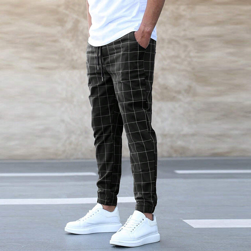 Ezra | Men's Jogging Pants - Cotton Blend - Tapered Fit - Checkered Pattern - Image 2