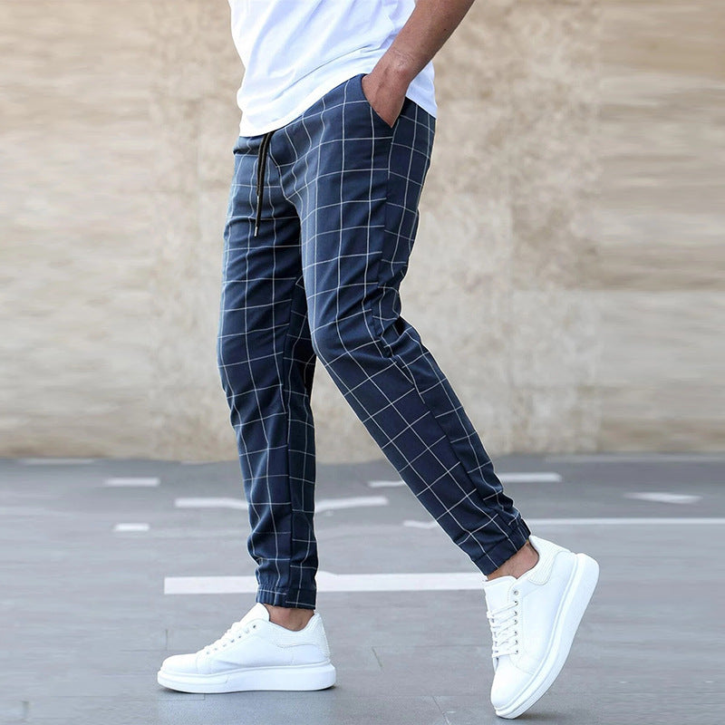 Ezra | Men's Jogging Pants - Cotton Blend - Tapered Fit - Checkered Pattern - Image 3
