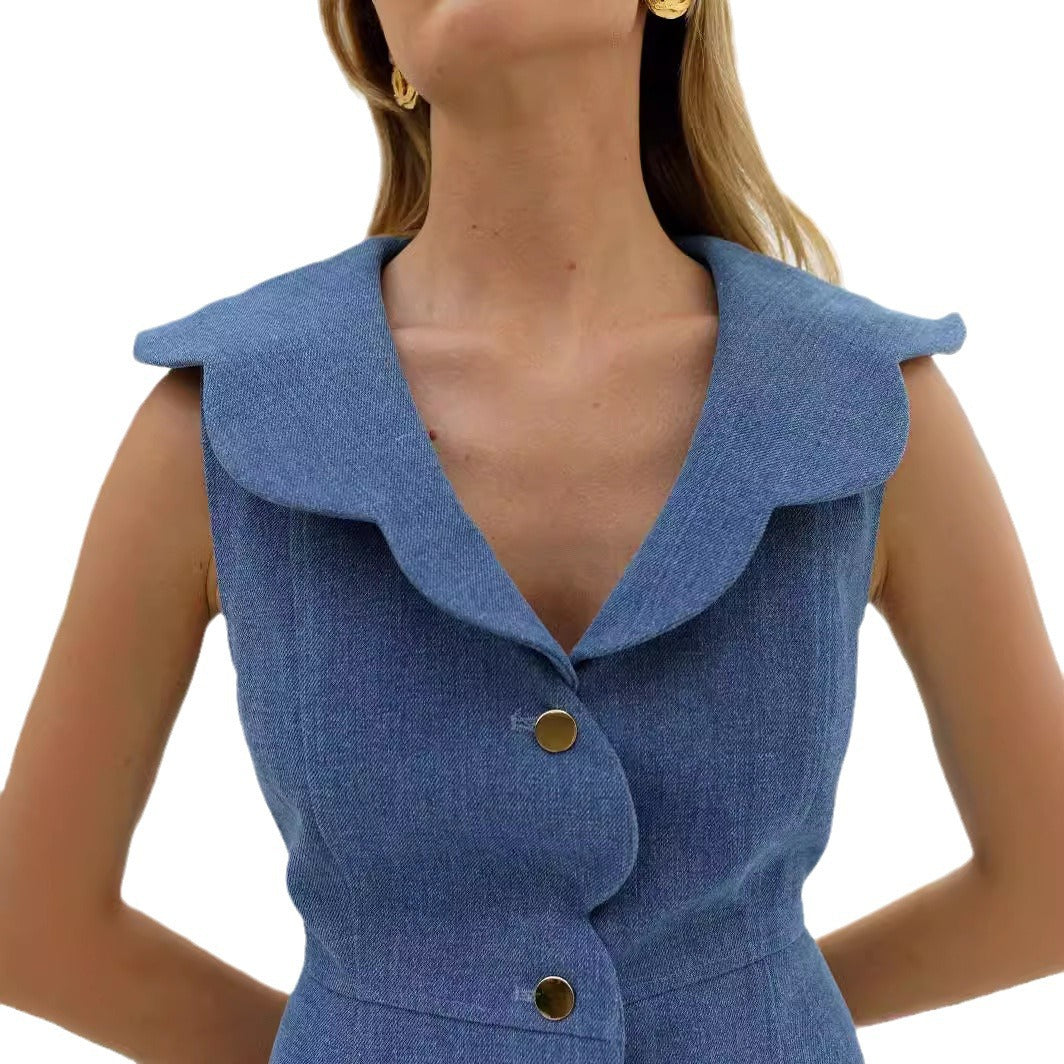 Olivia-johnson | Women's Denim Dress - Sleek Sleeveless Style - Image 7