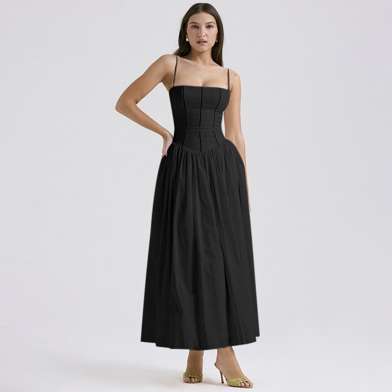 Couture-moda | Elegant Women's Midi Dress - Slim Fit, Square Neck, Spaghetti Straps - Image 3