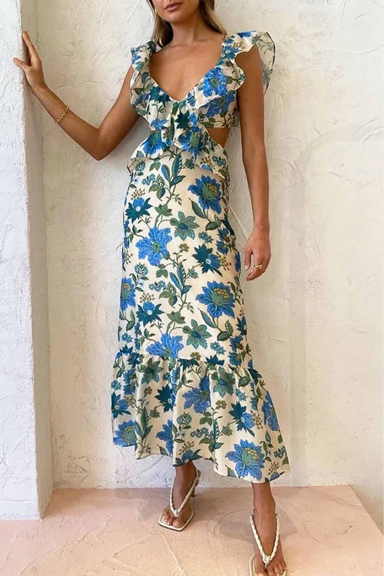 Alma hansen | Elegant Sleeveless Dress with Ruffle Straps – V-Neck Design - Image 4
