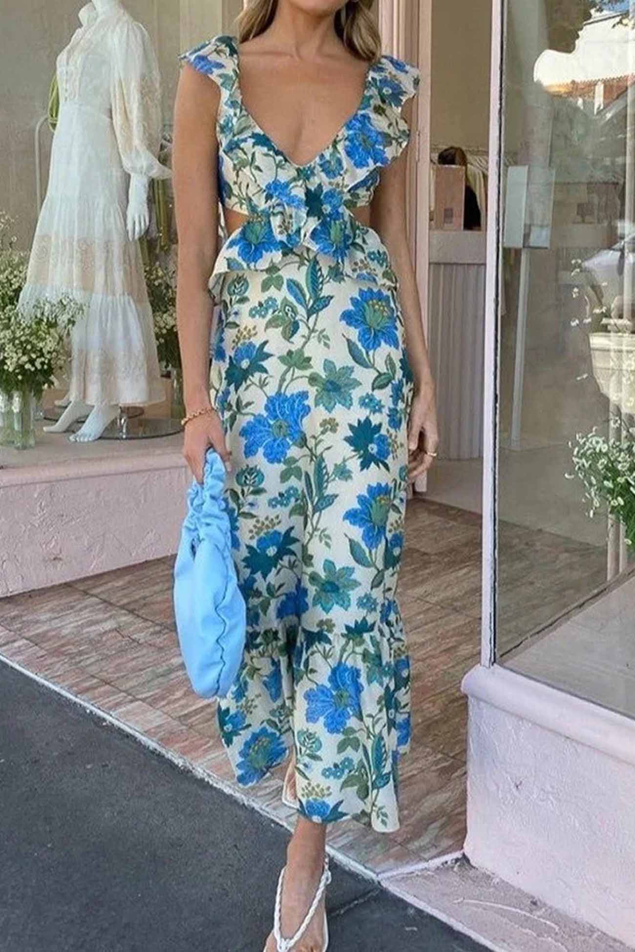 Alma hansen | Elegant Sleeveless Dress with Ruffle Straps – V-Neck Design - Image 3