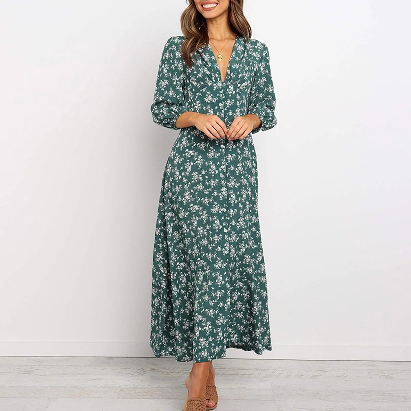 Marilyn | Elegant Floral V-neck Maxi Dress for Women - Image 3