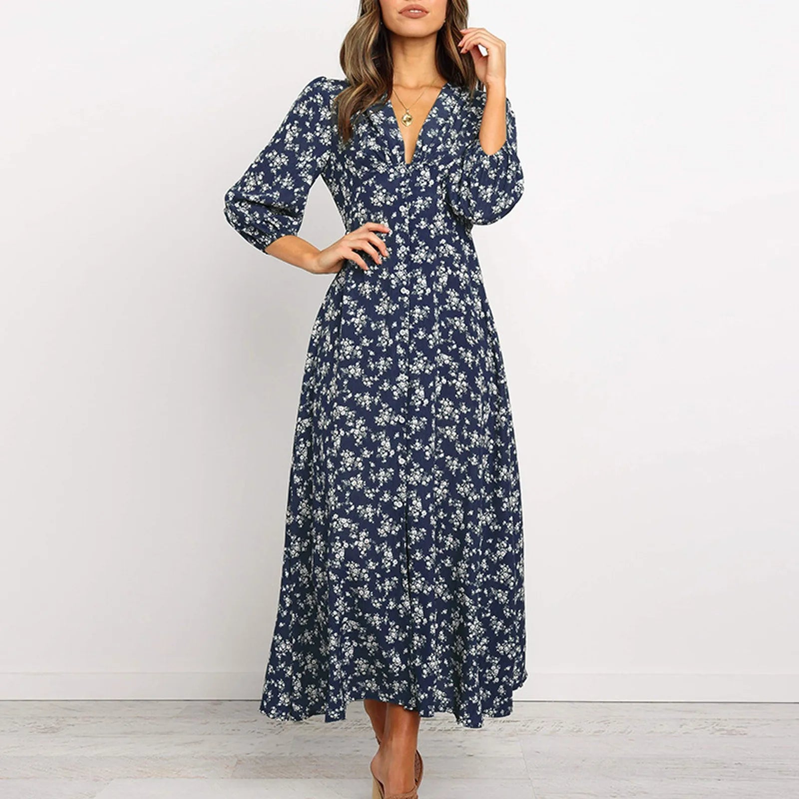 Marilyn | Elegant Floral V-neck Maxi Dress for Women - Image 1