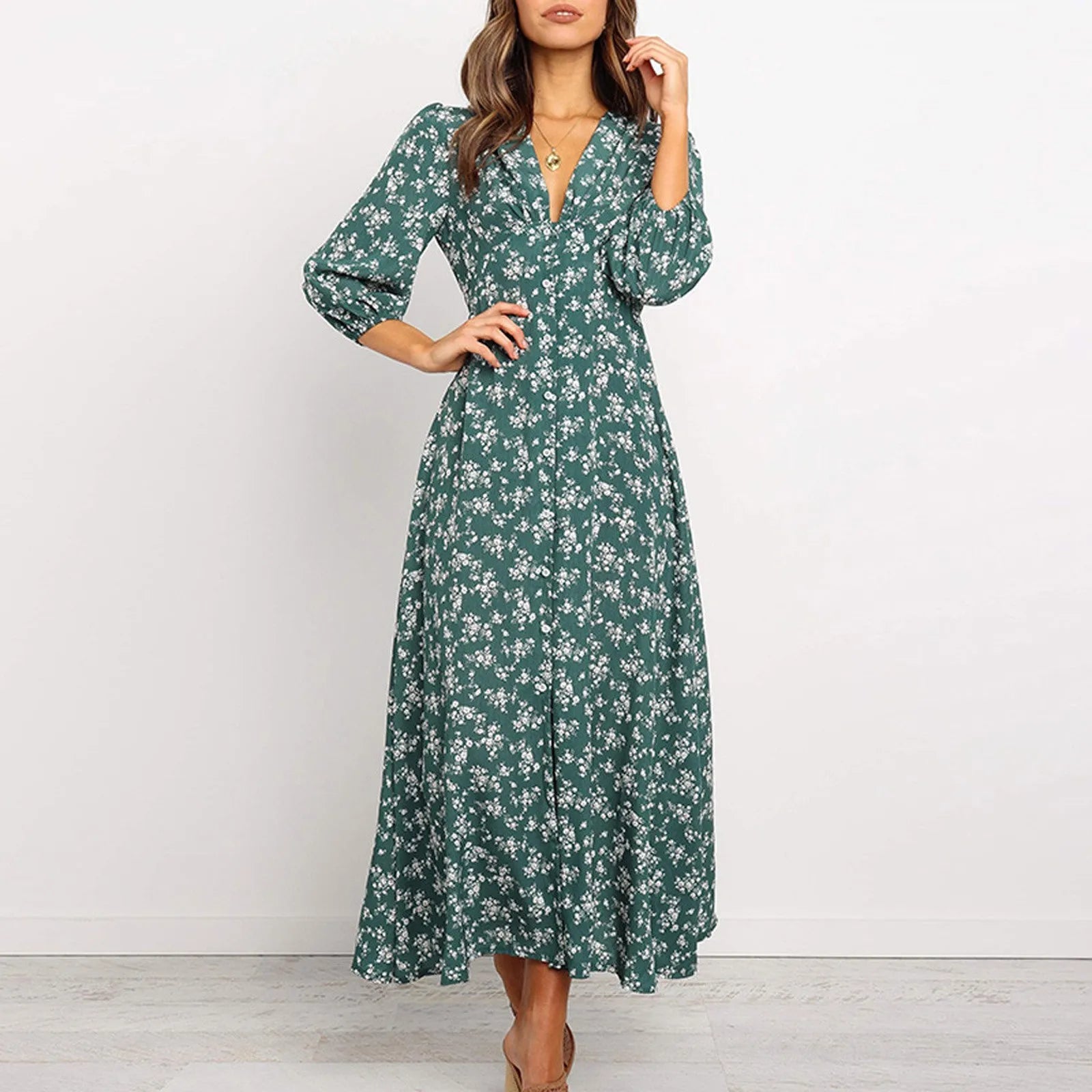 Marilyn | Elegant Floral V-neck Maxi Dress for Women - Image 2