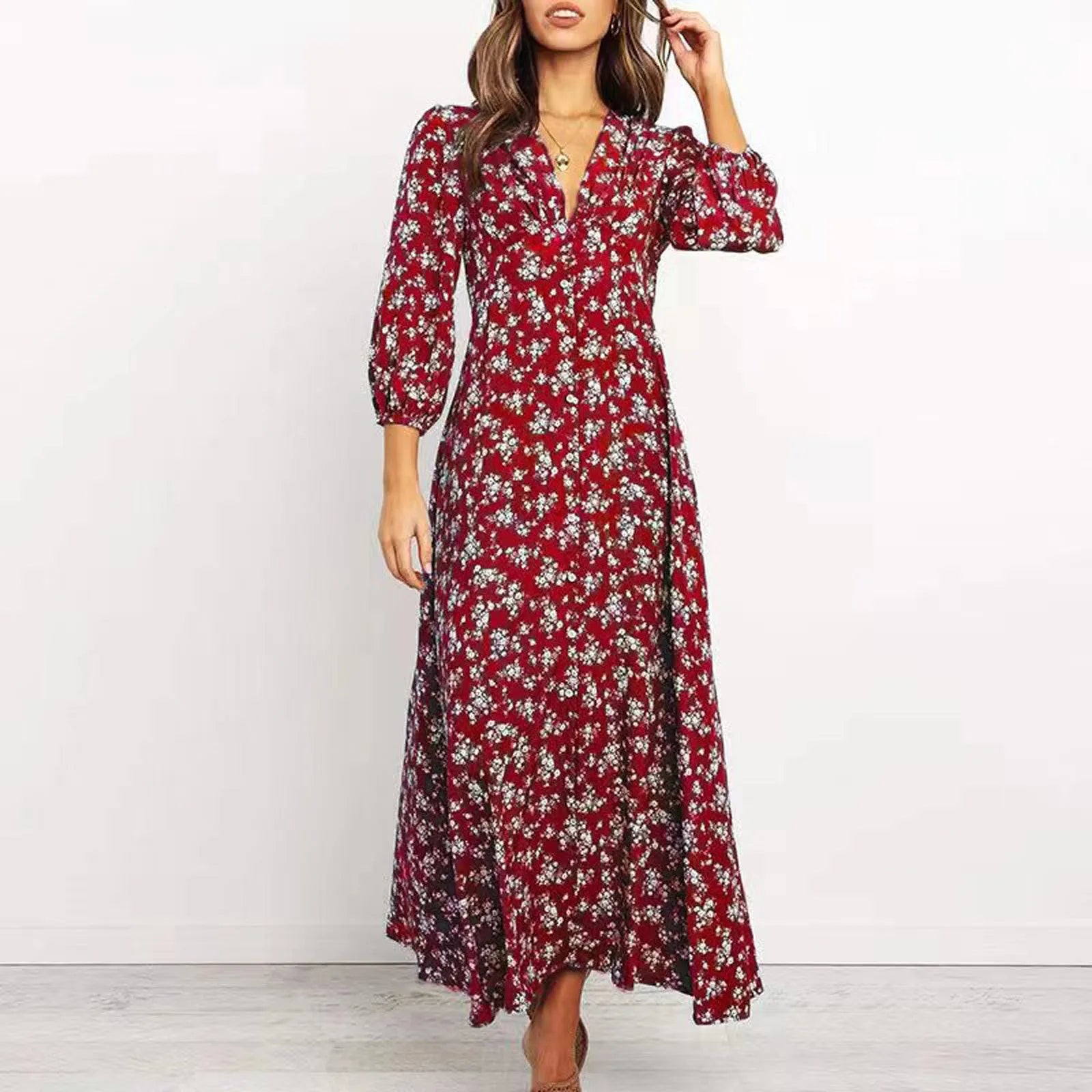 Marilyn | Elegant Floral V-neck Maxi Dress for Women - Image 5