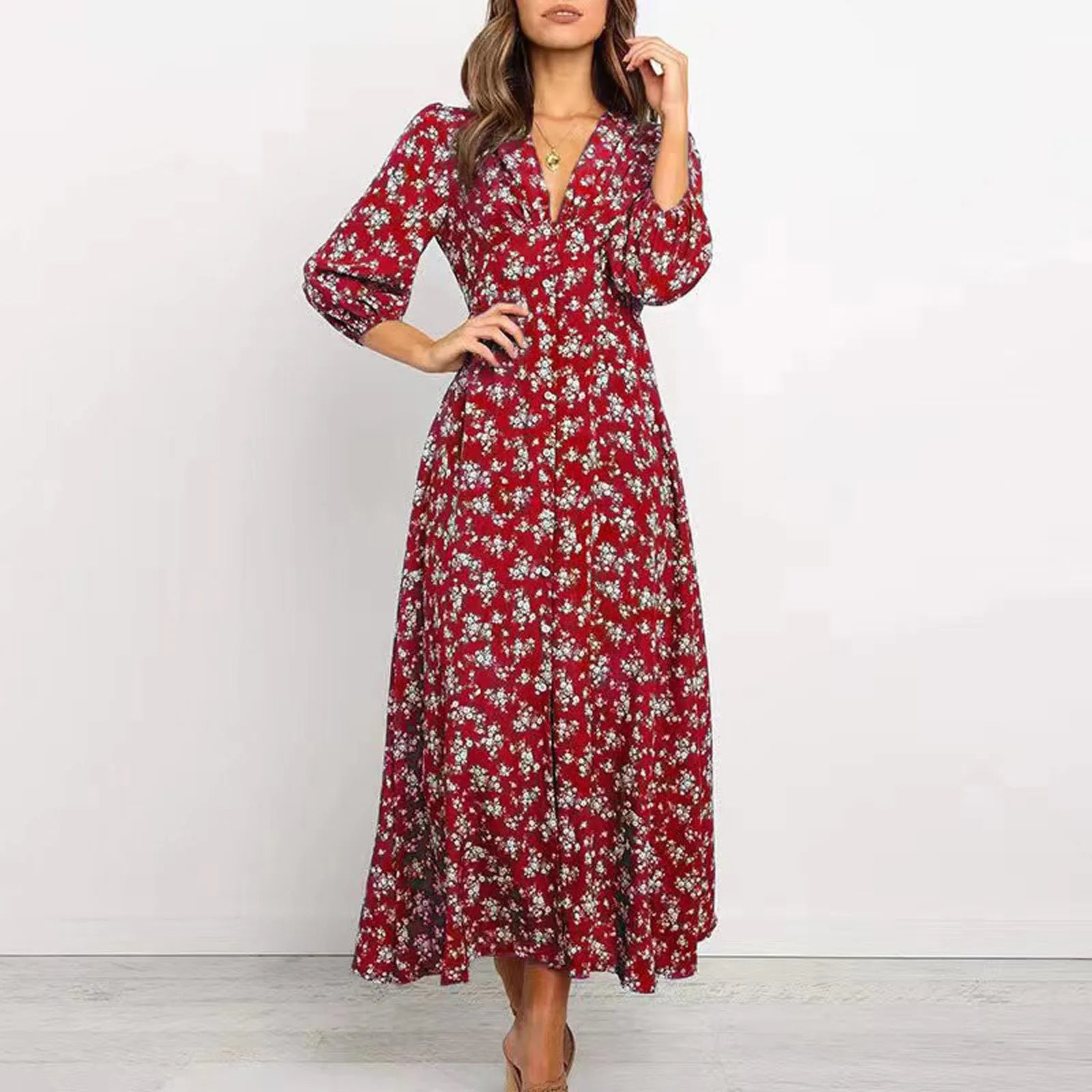 Marilyn | Elegant Floral V-neck Maxi Dress for Women - Image 4