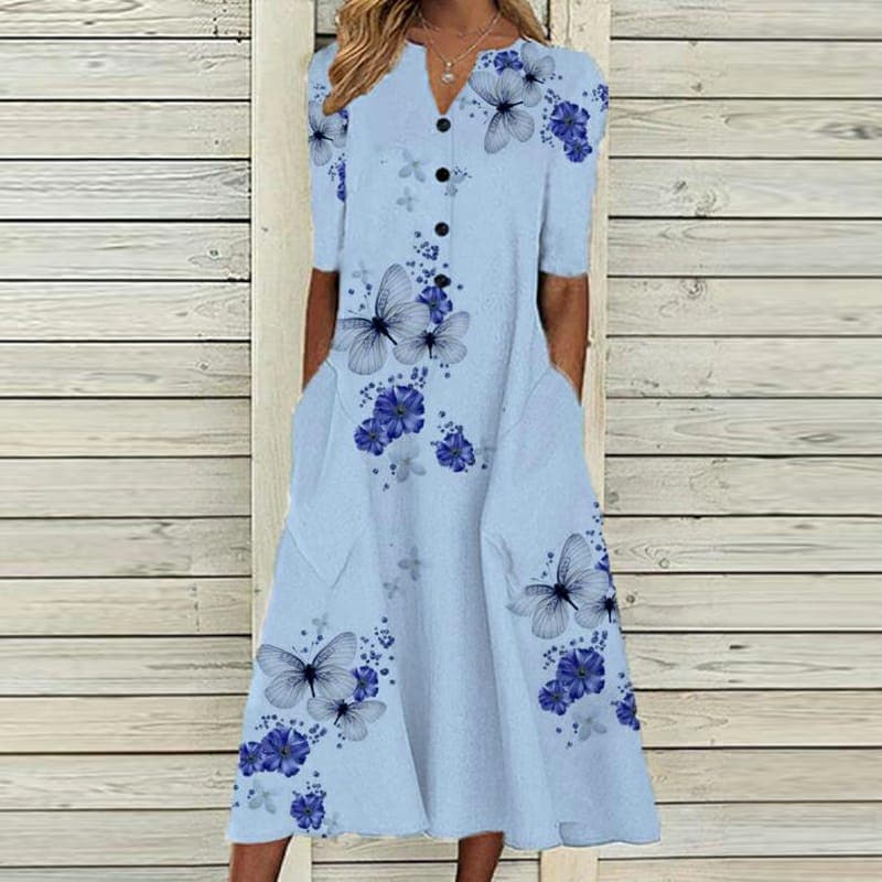 Alma hansen | Floral Summer Dress with V-Neck and Buttons - Image 1