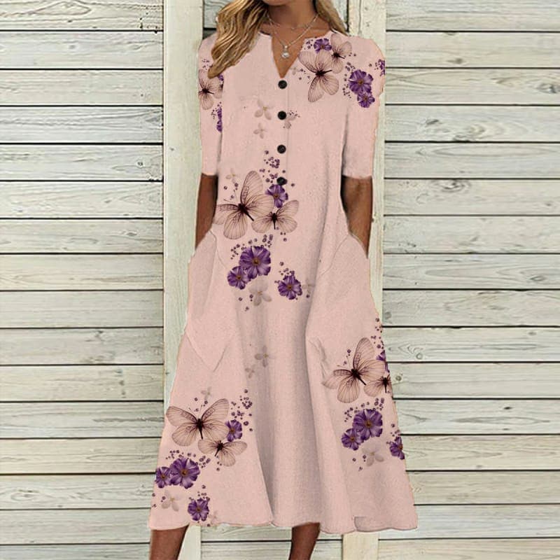 Alma hansen | Floral Summer Dress with V-Neck and Buttons - Image 3