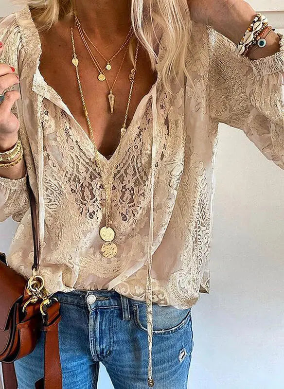 Kelly | Elegant Boho Blouse with Cutout Neckline - Image 5