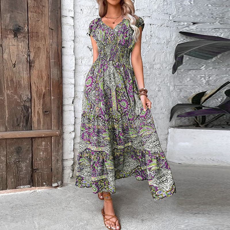 Sally | Elegant Flowy Maxi Dress with V-neck - Image 4
