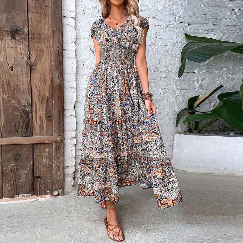 Sally | Elegant Flowy Maxi Dress with V-neck - Image 5