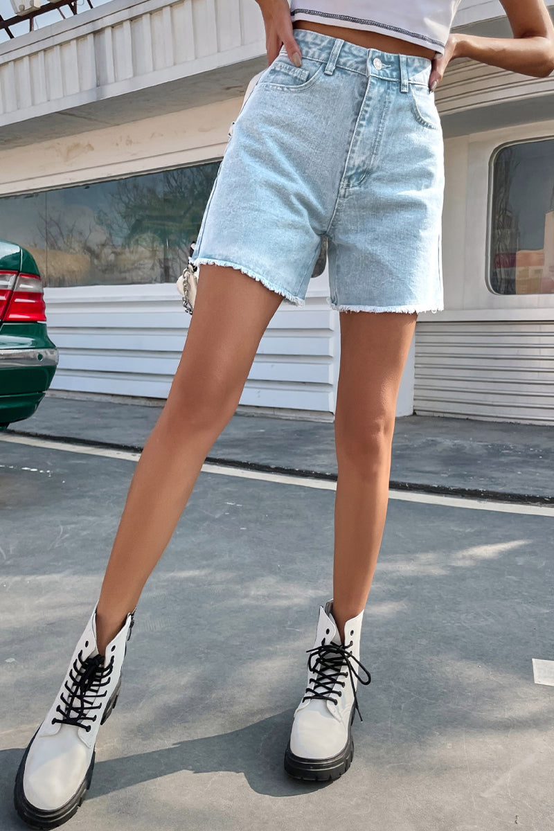 Blair | Women's Stylish Solid Color French Denim Shorts with Raw Hem - Image 12