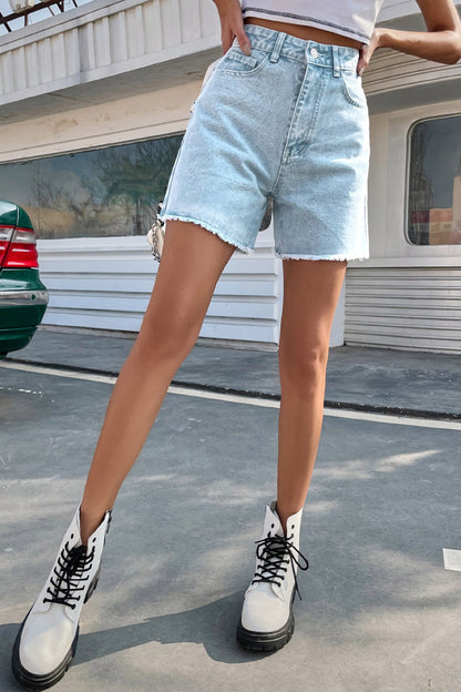 Blair | Women's Stylish Solid Color French Denim Shorts with Raw Hem - Image 12