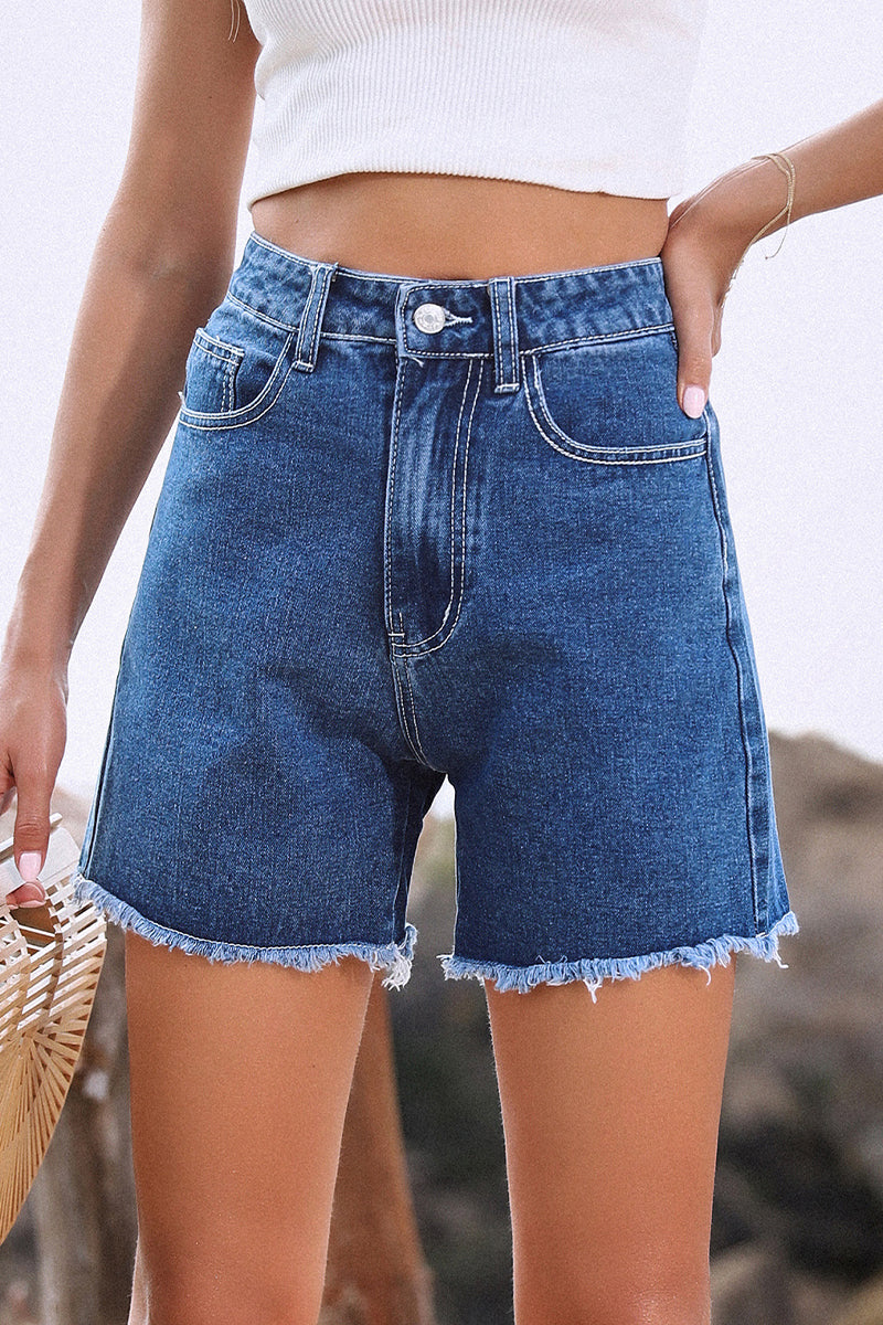 Blair | Women's Stylish Solid Color French Denim Shorts with Raw Hem - Image 3