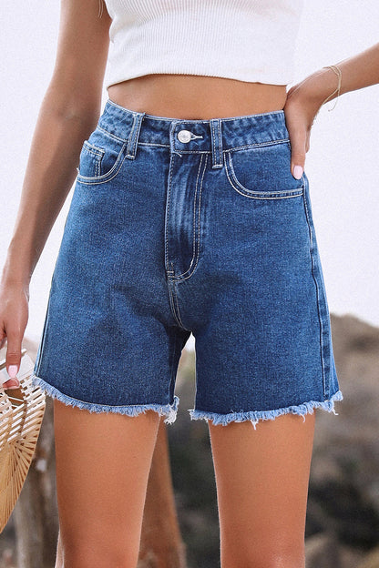 Blair | Women's Stylish Solid Color French Denim Shorts with Raw Hem - Image 3