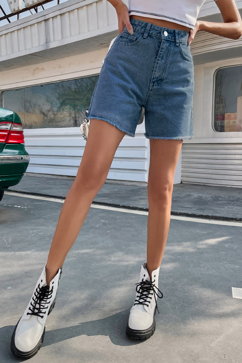 Blair | Women's Stylish Solid Color French Denim Shorts with Raw Hem - Image 7