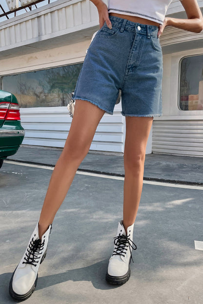Blair | Women's Stylish Solid Color French Denim Shorts with Raw Hem - Image 7