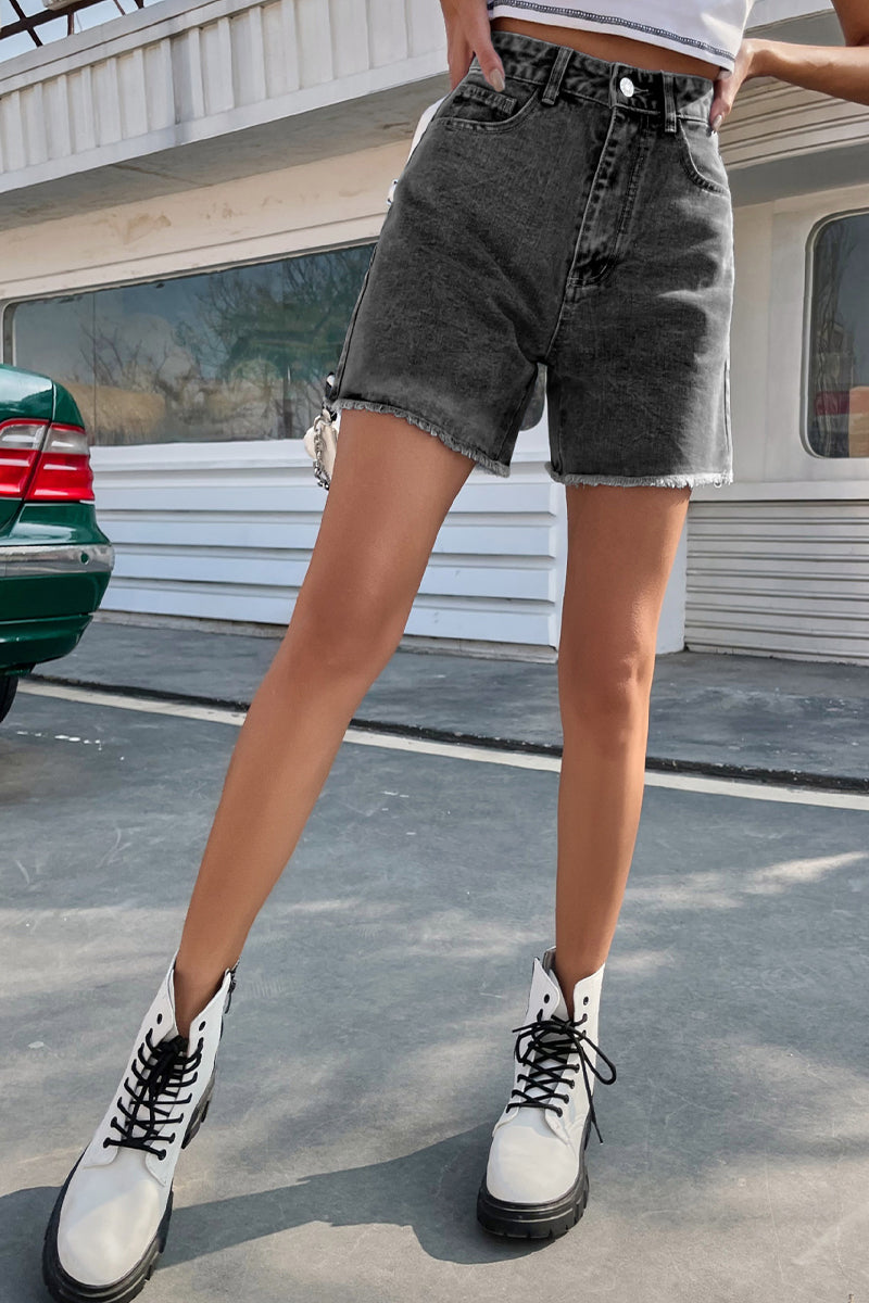 Blair | Women's Stylish Solid Color French Denim Shorts with Raw Hem - Image 11