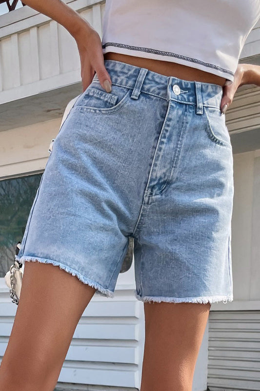 Blair | Women's Stylish Solid Color French Denim Shorts with Raw Hem - Image 1