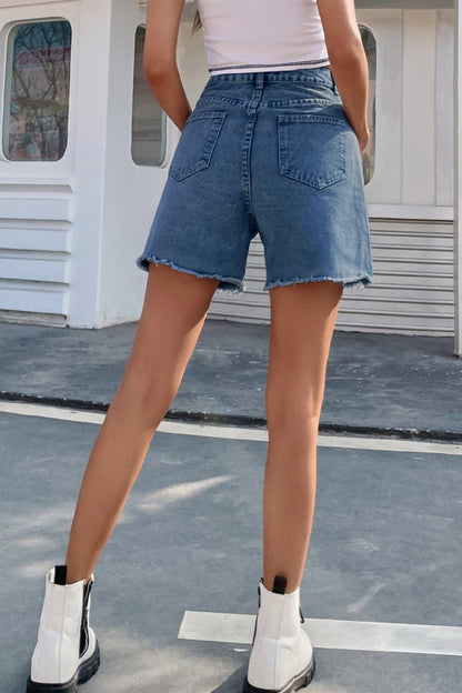 Blair | Women's Stylish Solid Color French Denim Shorts with Raw Hem - Image 10