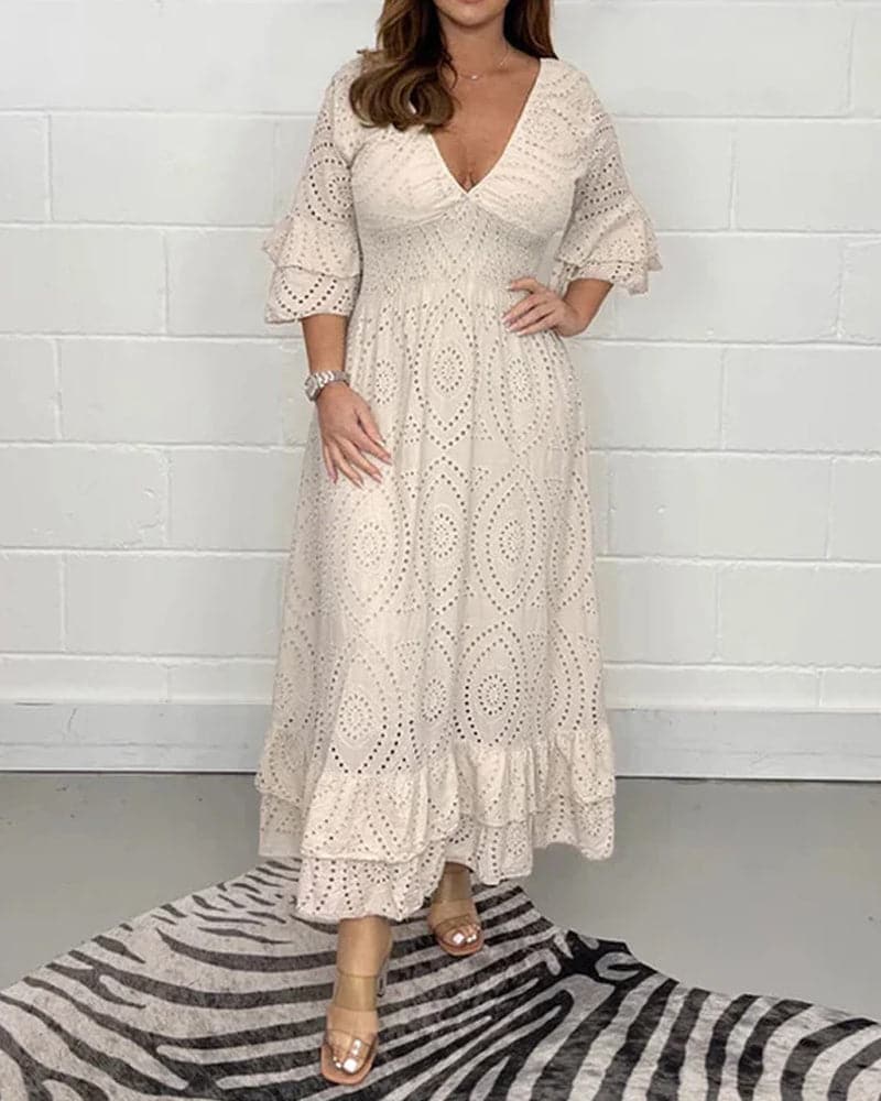 Brenda | High Waist Solid V-Neck Dress - Image 4
